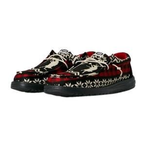 Hey Dude Wally Holiday Cheers Men's Size 11 Black Red Shoes Christmas Dudes